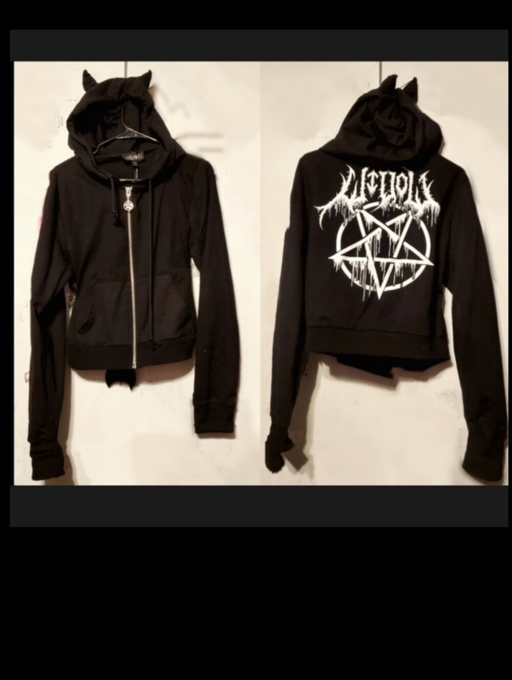 Gothic Demon Horn Pentagram Crop Hoodie Killstar Hot Topic Widow Blackcraft